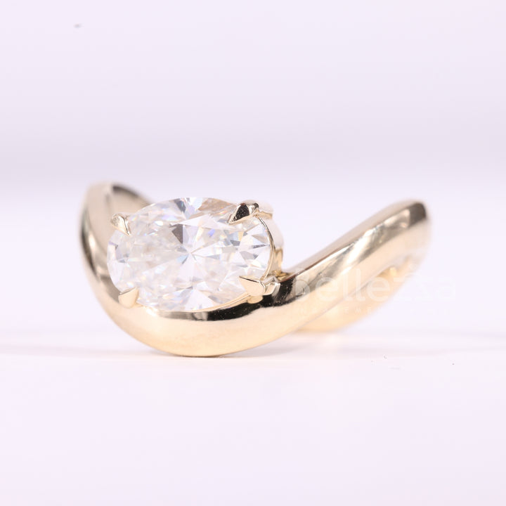 1.50CT East-West Oval Cut Curved Moissanite Solitaire Engagement Ring