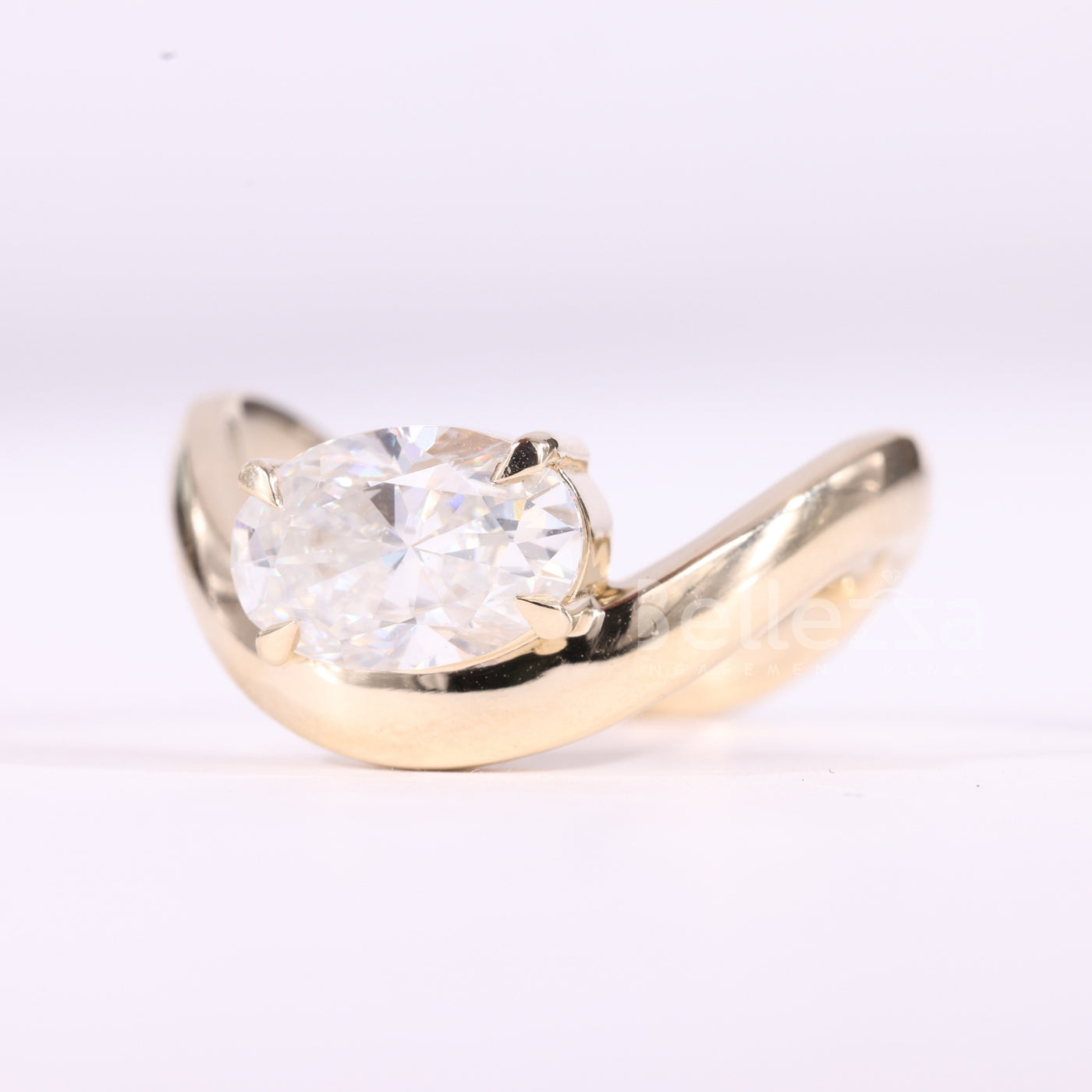 1.50CT East-West Oval Cut Curved Moissanite Solitaire Engagement Ring