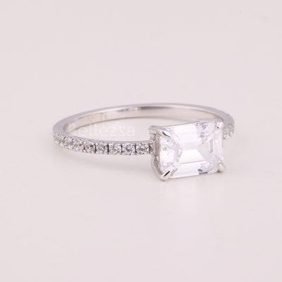 1.0CT East-West Emerald Cut Pave Setting Moissanite Engagement Ring