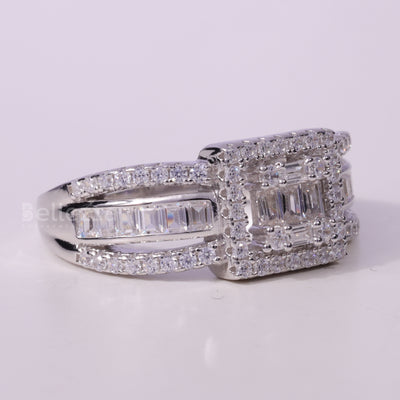 Round & Baguette cut Cluster Diamond Moisssanite Engagement Ring