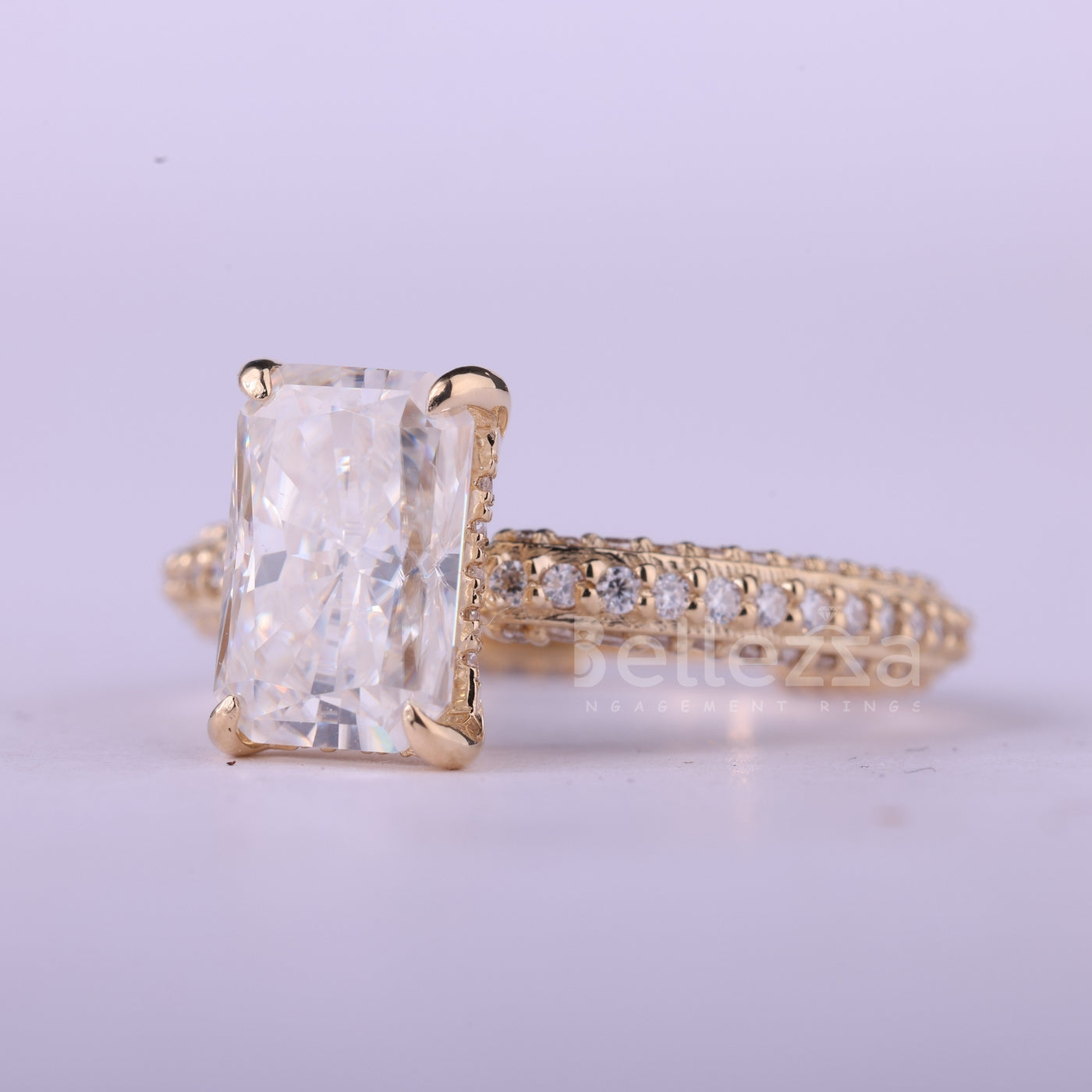 1.0CT Radiant Cut Three Side Pave Setting Moissanite Engagement Ring