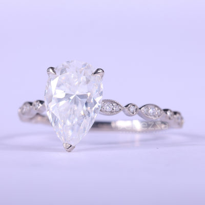 1.50CT Pear Cut Diamond Vintage Style Moissanite Engagement Ring
