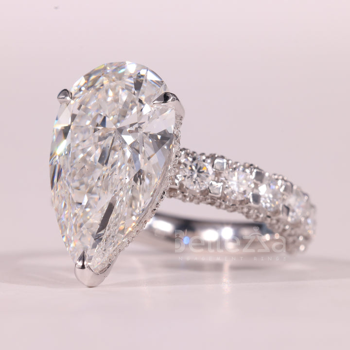 4.50CT Pear Cut Diamond Pave Setting Hidden Halo Engagement Ring