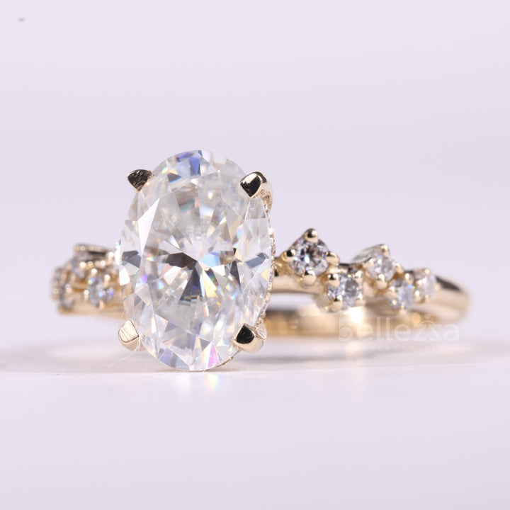 1.50CT Oval Cut Diamond Cluster Setting Moissanite Engagement Ring