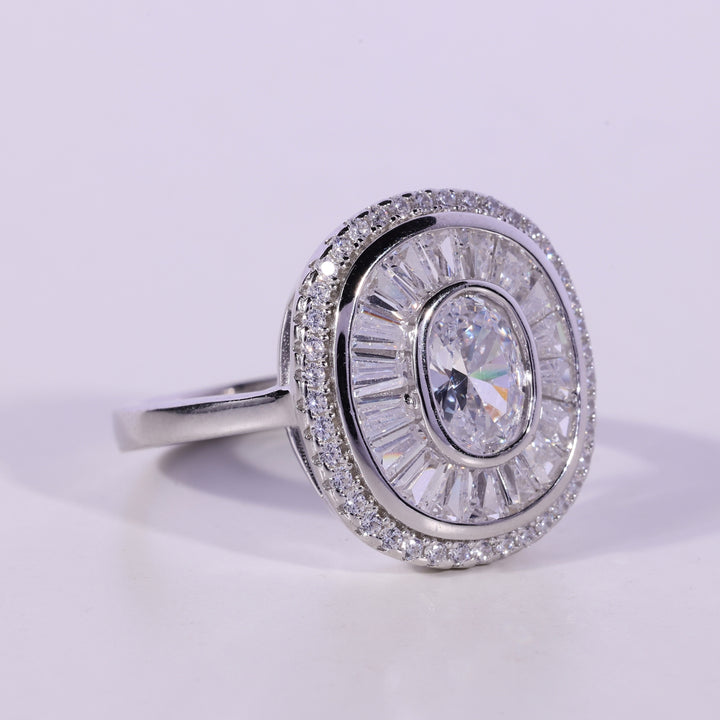 1.0CT Oval Cut Unique Cluster Diamond Moissanite Engagement Ring