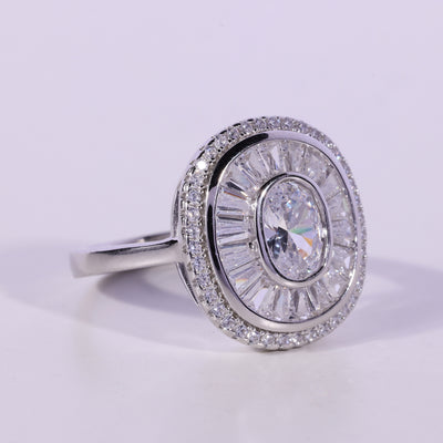 1.0CT Oval Cut Unique Cluster Diamond Moissanite Engagement Ring