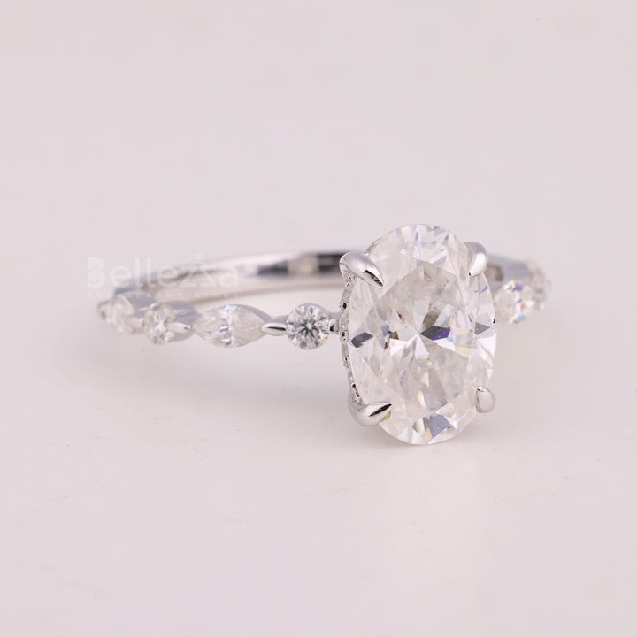 1.50CT Oval Cut Pave Setting Moissanite Engagement Ring