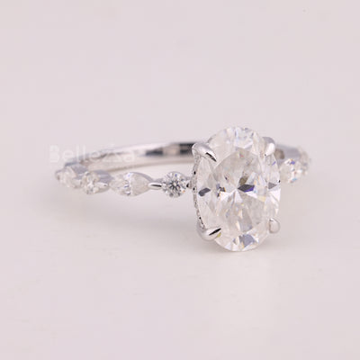 1.50CT Oval Cut Pave Setting Moissanite Engagement Ring
