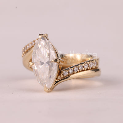 2.0CT Marquise Cut Unique Cluster Diamond Bridal Ring Set