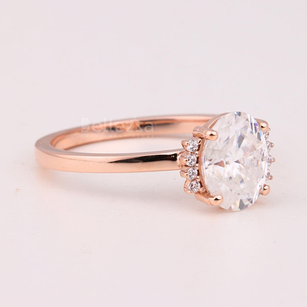 1.50CT Oval Cut Cluster Diamond Moissanite Engagement Ring For Her