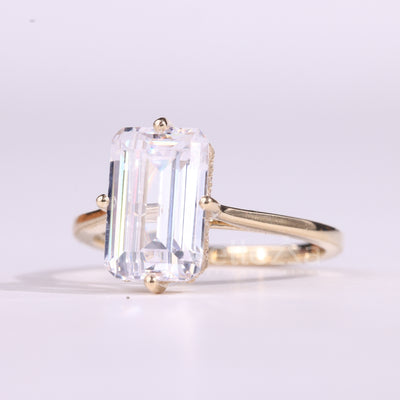 2.50CT Emerald Cut Hidden Halo Moissanite Engagement Ring