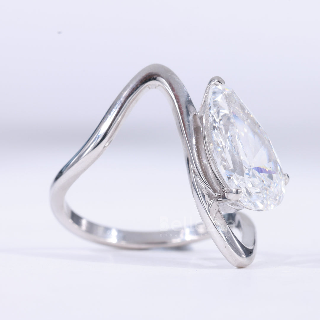 1.50CT Pear Cut Diamond Unique Curved Solitaire Engagement Ring