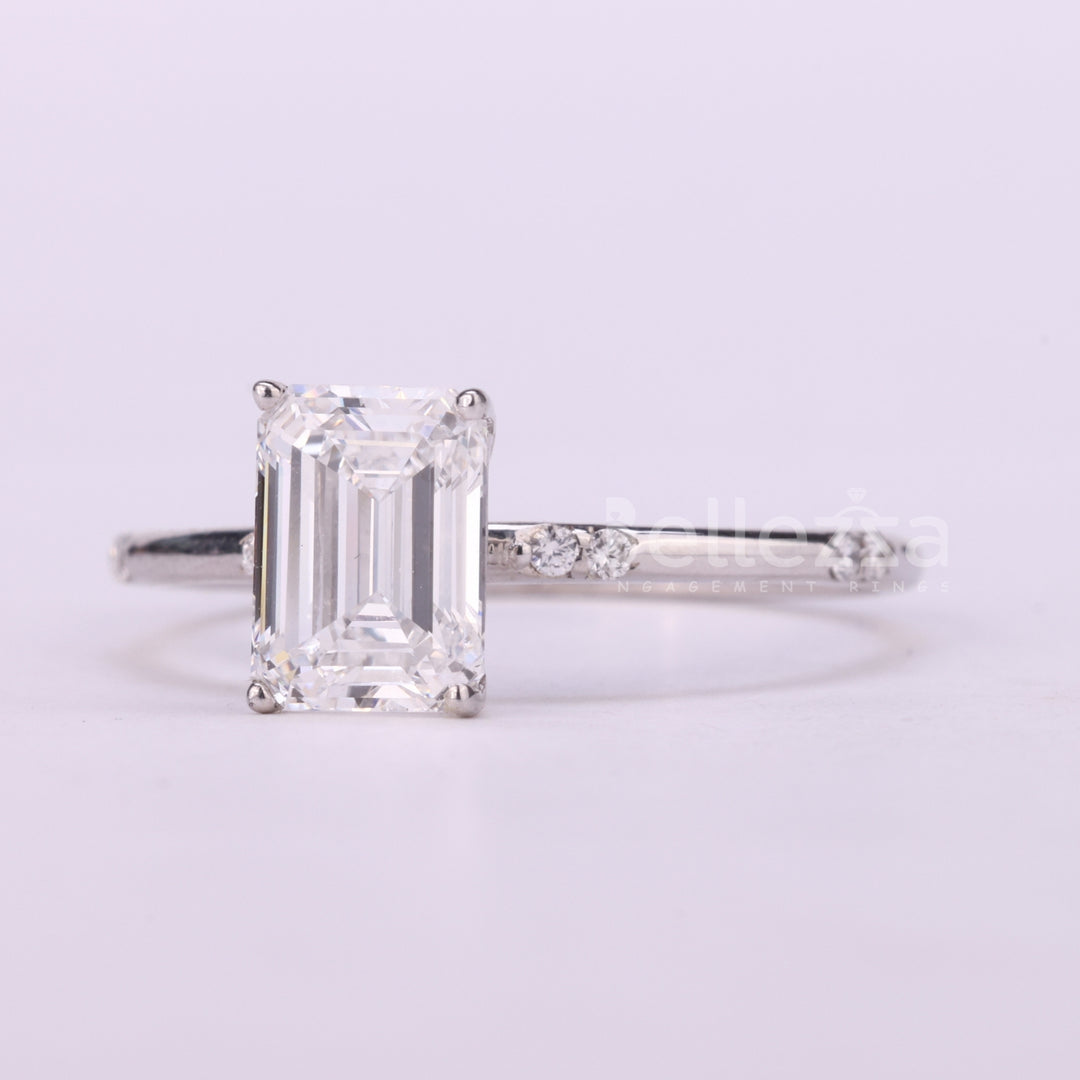 0.75CT Emerald Cut Cluster Diamond Moissanite Engagement Ring