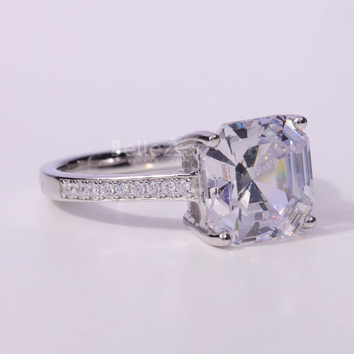 2.0CT Asscher Cut Pave Setting Moissanite Engagement Ring
