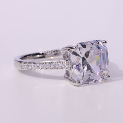 2.0CT Asscher Cut Pave Setting Moissanite Engagement Ring