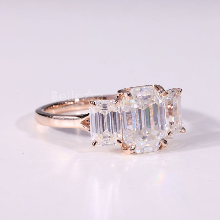 1.0CT Emerald Cut Three Stone Moissanite Engagement Ring
