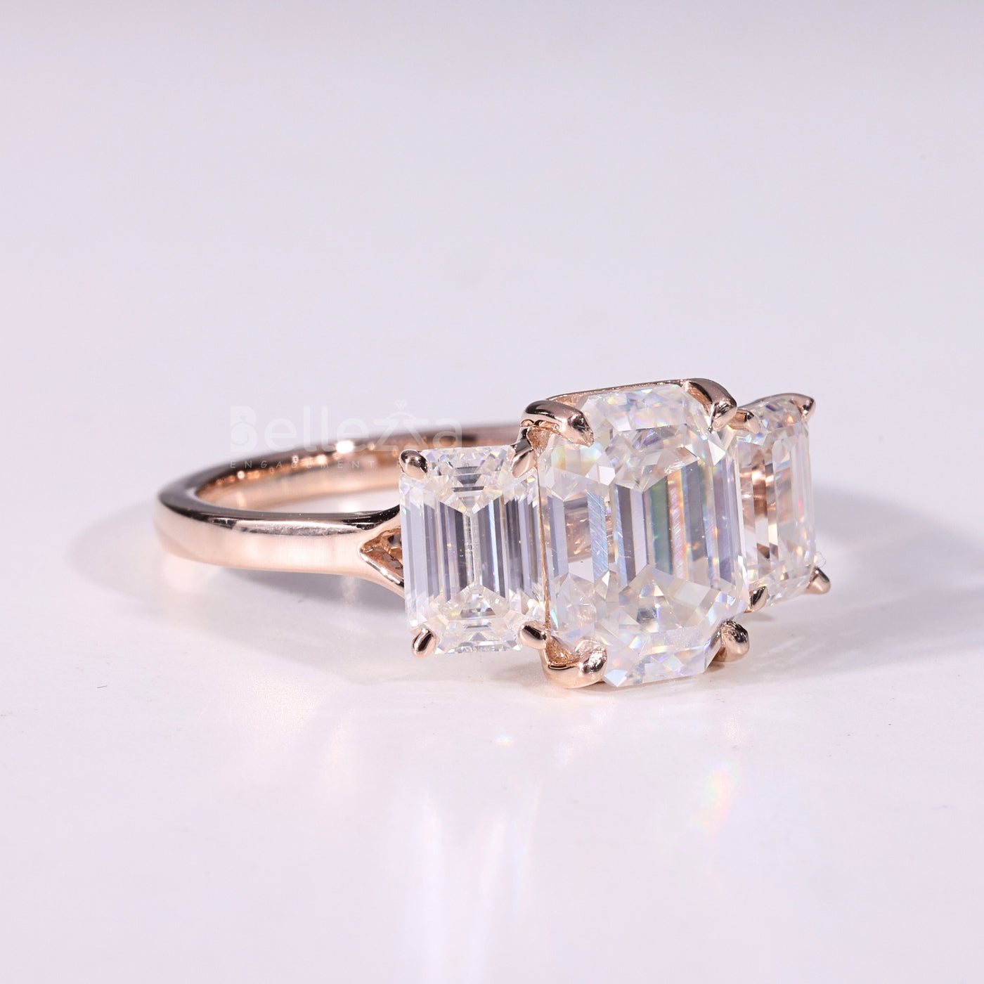 1.0CT Emerald Cut Three Stone Moissanite Engagement Ring