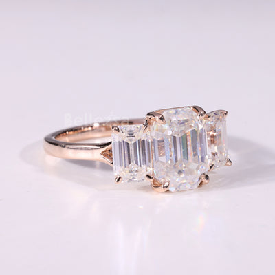 1.0CT Emerald Cut Three Stone Moissanite Engagement Ring