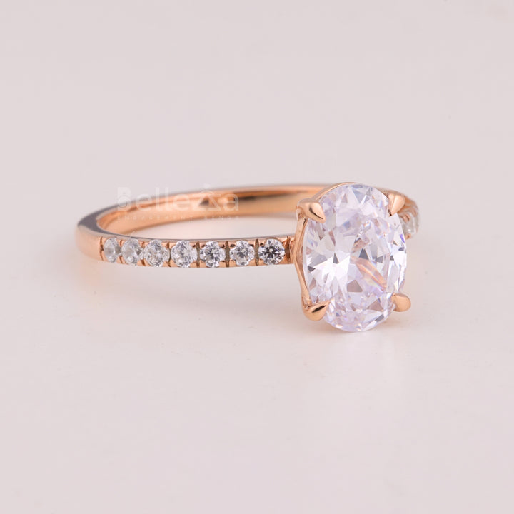 1.0CT Oval Cut Pave Setting Moissanite Engagement Ring