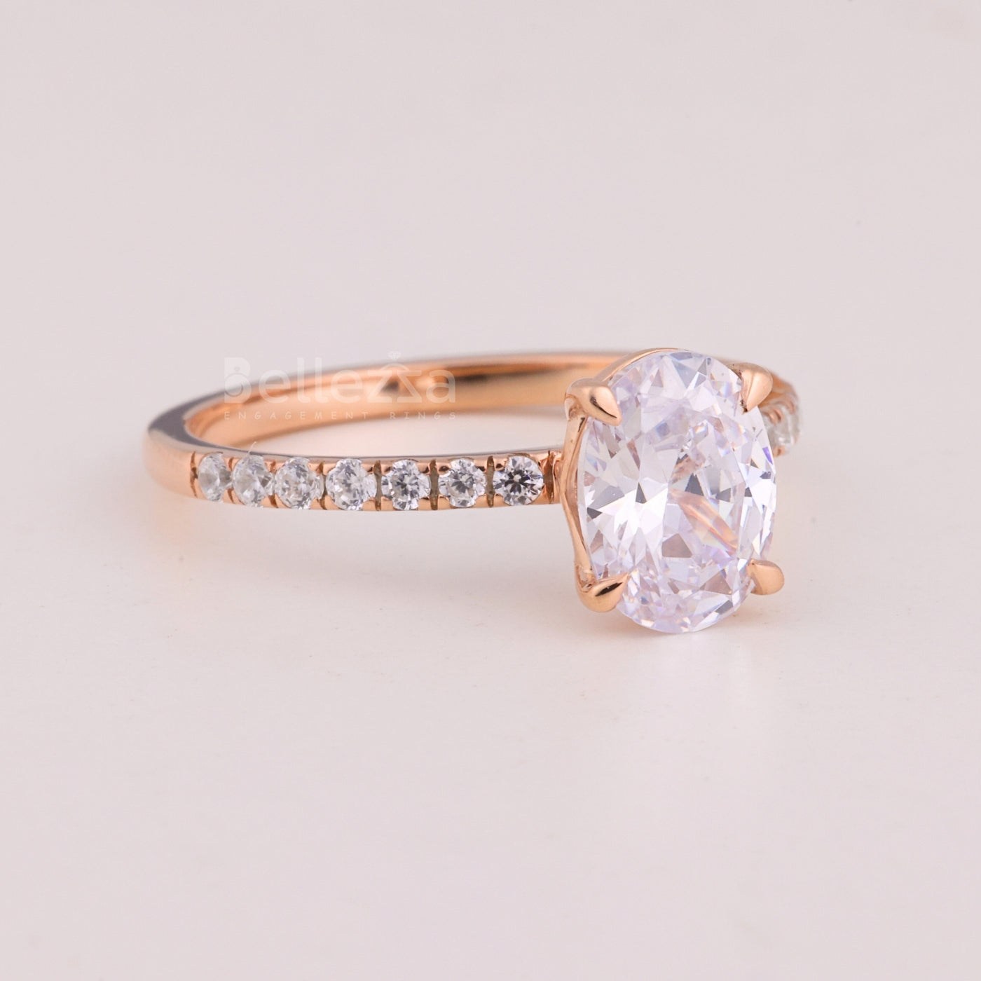 1.0CT Oval Cut Pave Setting Moissanite Engagement Ring