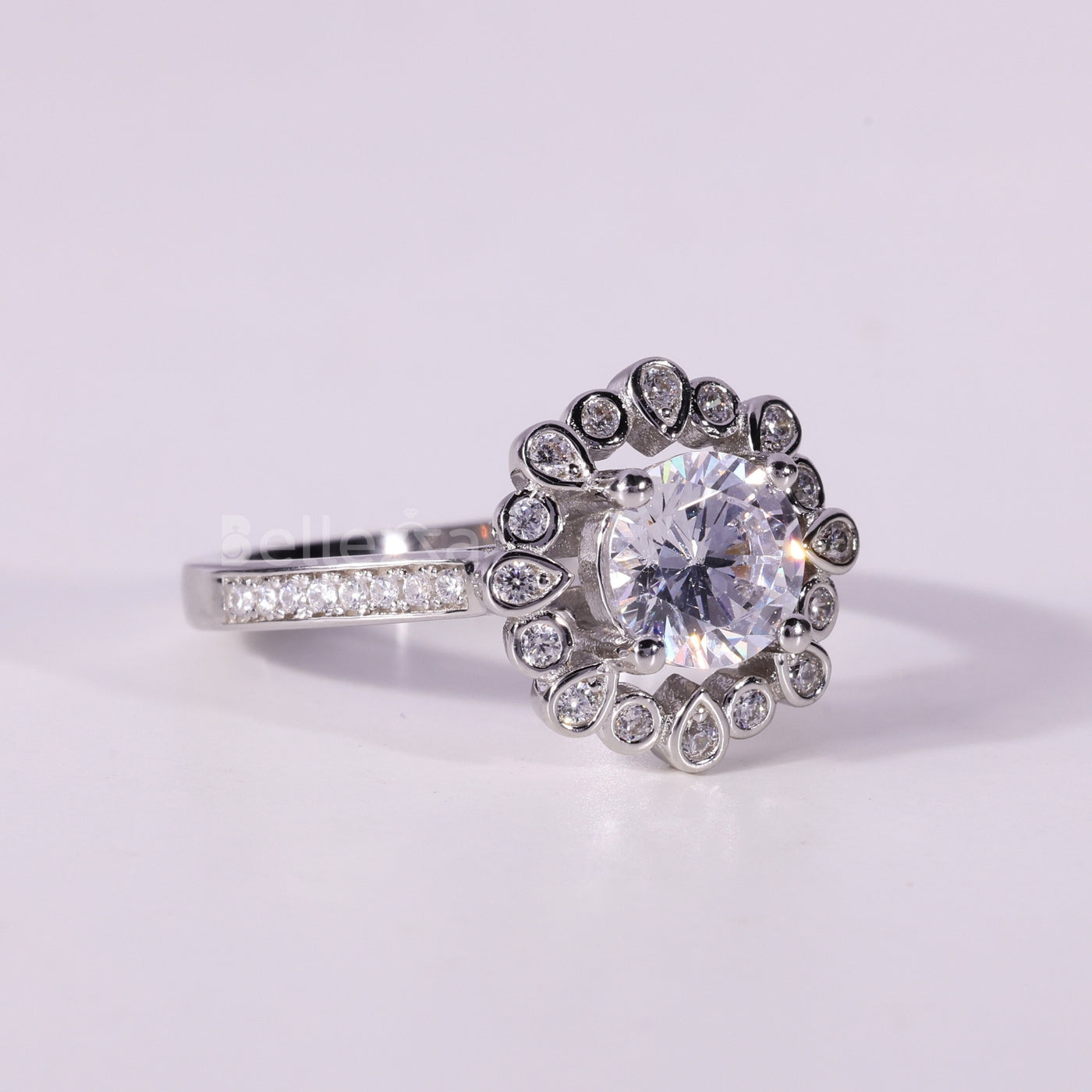 1.0CT Round Cut Unique Cluster Bezel Setting Engagement Ring