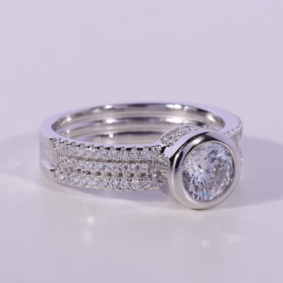 1.0CT Round Cut Three Row Pave Setting Moissanite Engagement Ring
