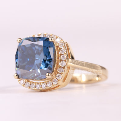 1.50CT Blue Sapphire Cushion Cut Halo Diamond Engagement Ring