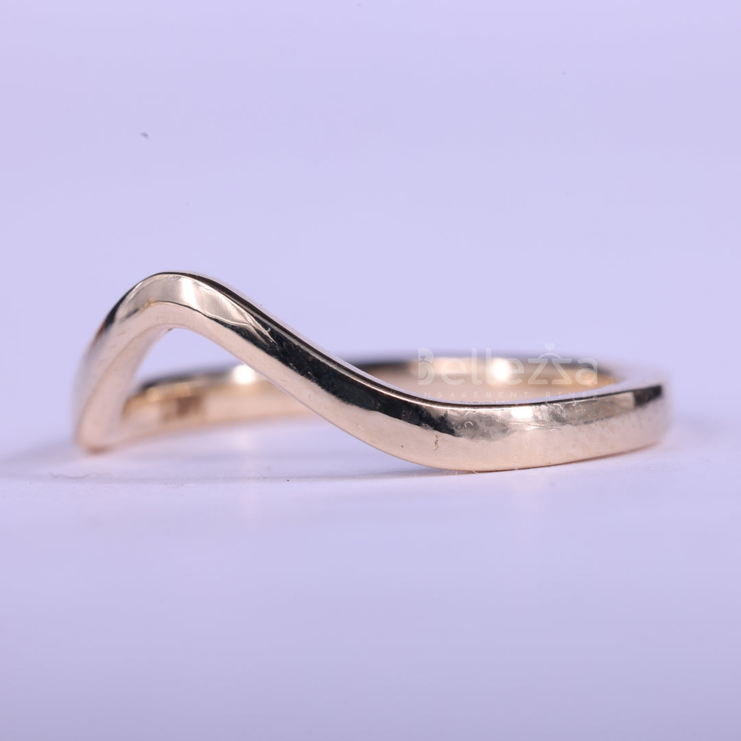 14K Solid Gold Plain Curved Wedding Band