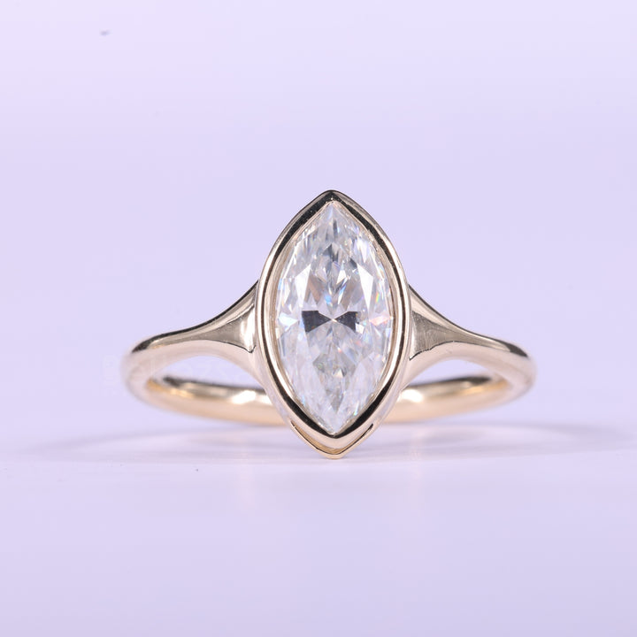 1.50CT Marquise Cut Bezel Setting Moissanite Engagement Ring