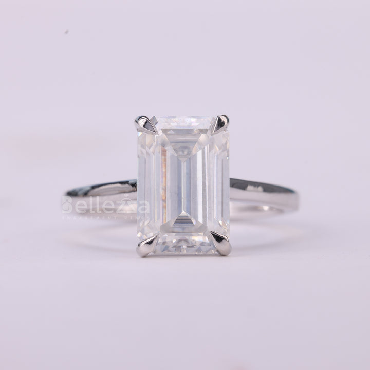 1.50CT Emerald Cut Diamond Hidden Halo Moissanite Engagement Ring