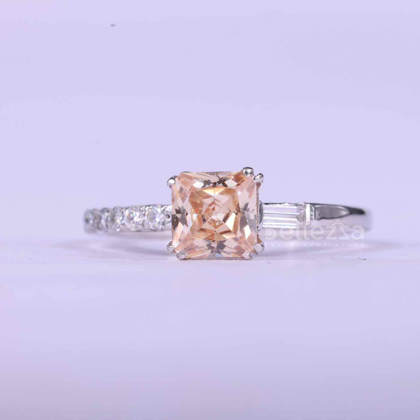 0.75CT Princess Cut Orangy Pink Unique Engagement Ring
