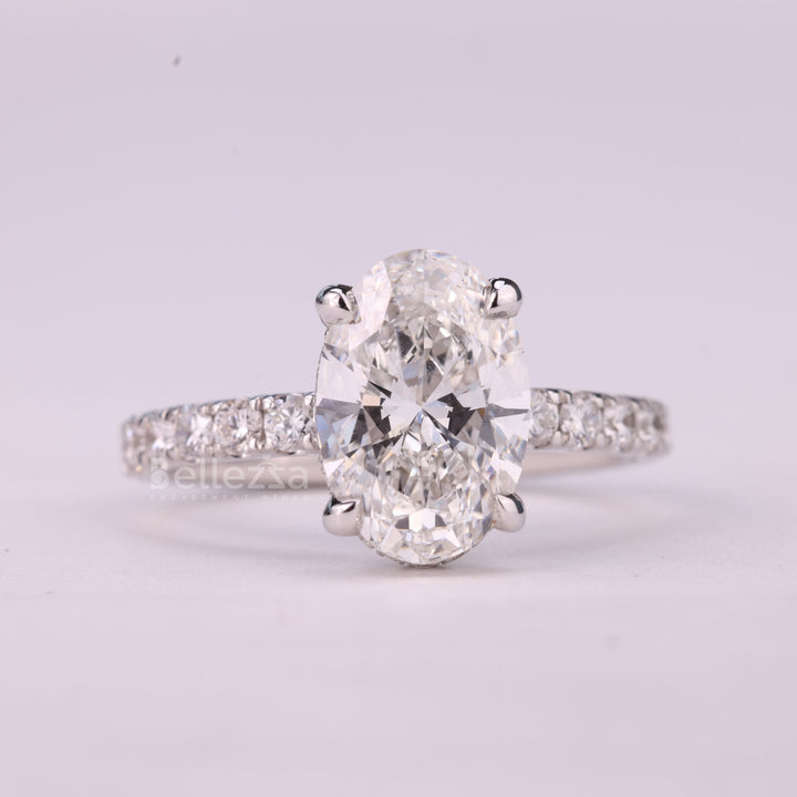 1.0CT Oval Cut Hidden Halo Pave Setting Moissanite Engagement Ring
