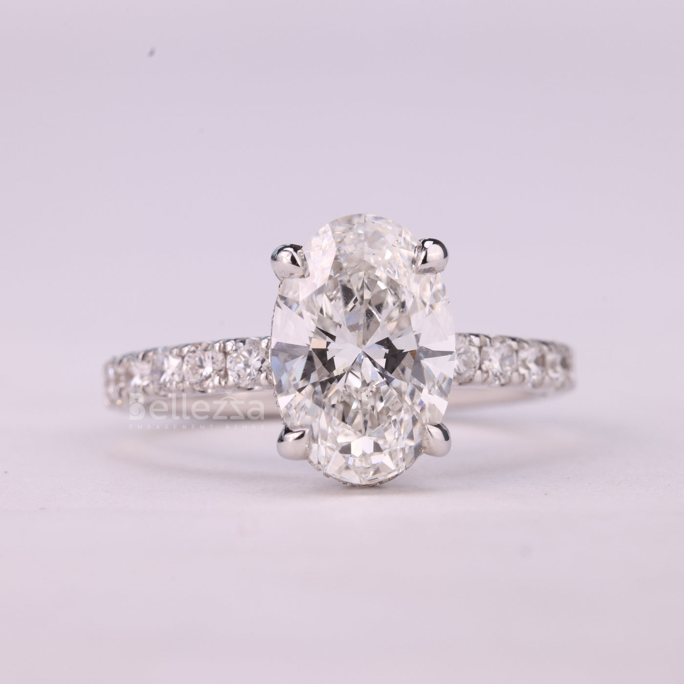 1.0CT Oval Cut Hidden Halo Pave Setting Moissanite Engagement Ring