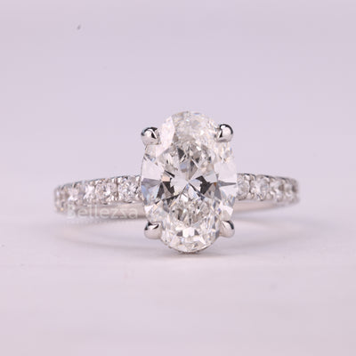 1.0CT Oval Cut Hidden Halo Pave Setting Moissanite Engagement Ring