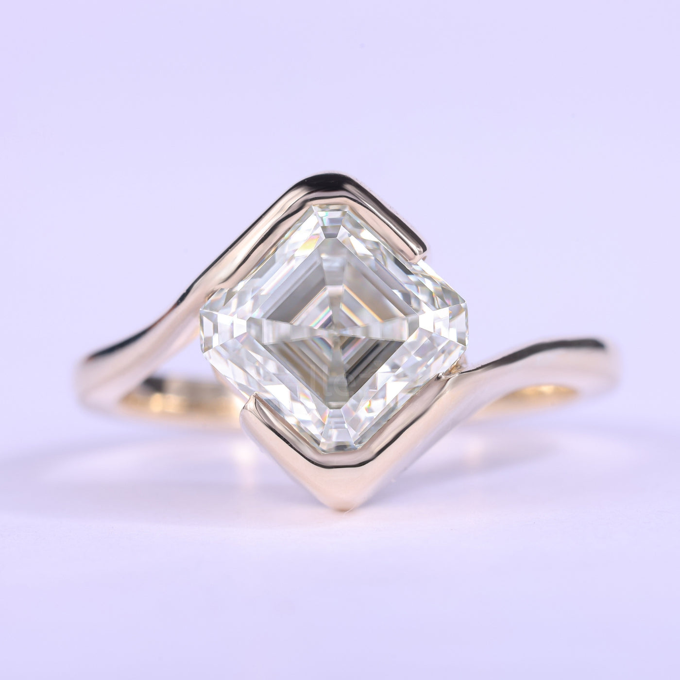 1.50CT Asscher Cut Unique Bezel Set Solitaire Engagement Ring