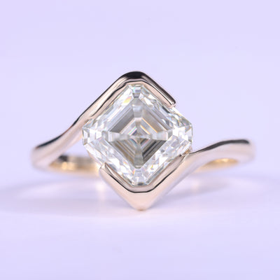 1.50CT Asscher Cut Unique Bezel Set Solitaire Engagement Ring