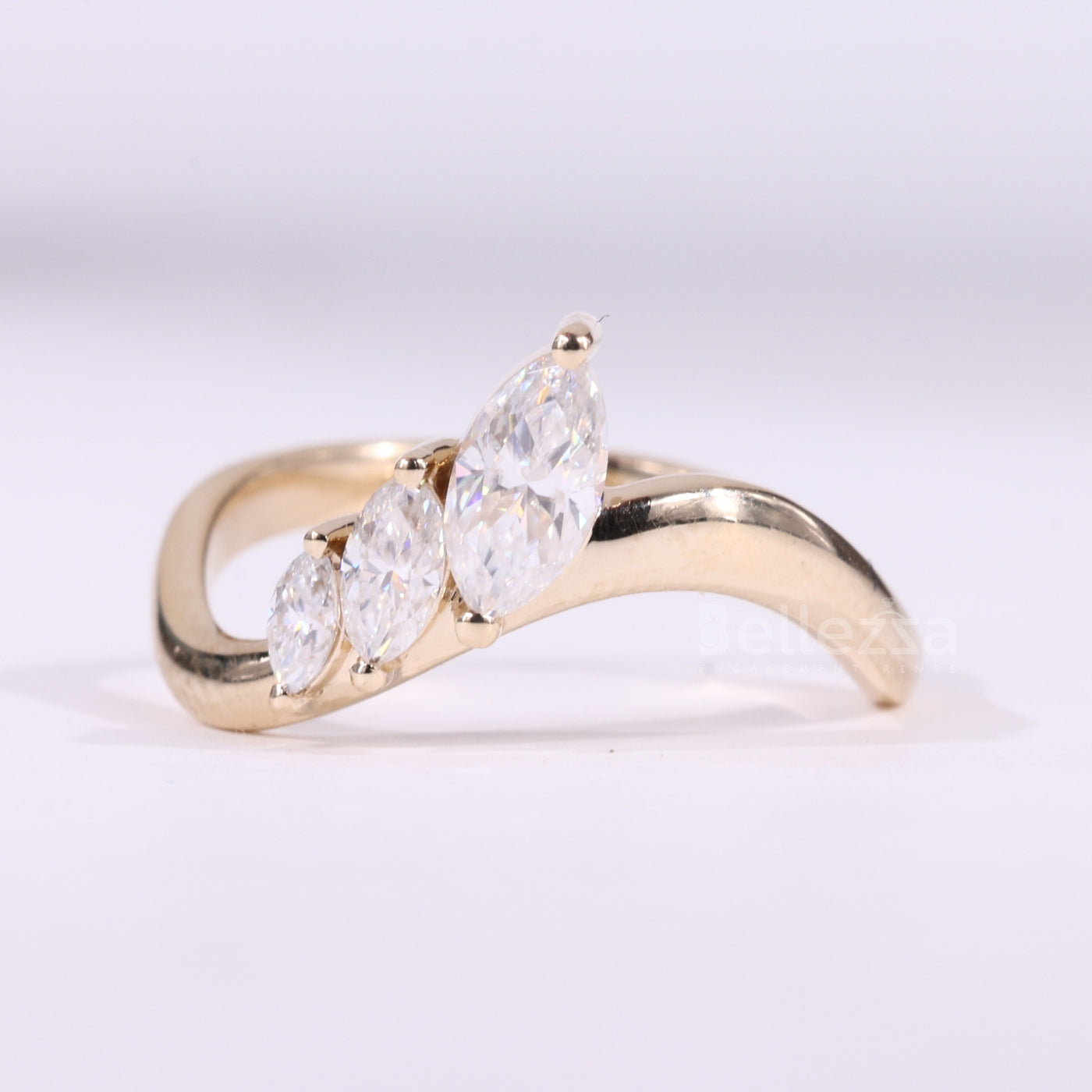 Marquise Cut Three Stone Unique Curved Moissanite Wedding Band