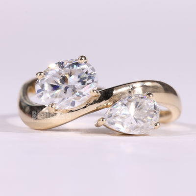 1.50CTW Oval & Pear Cut Curved Moissanite Toi Et Moi Engagement Ring