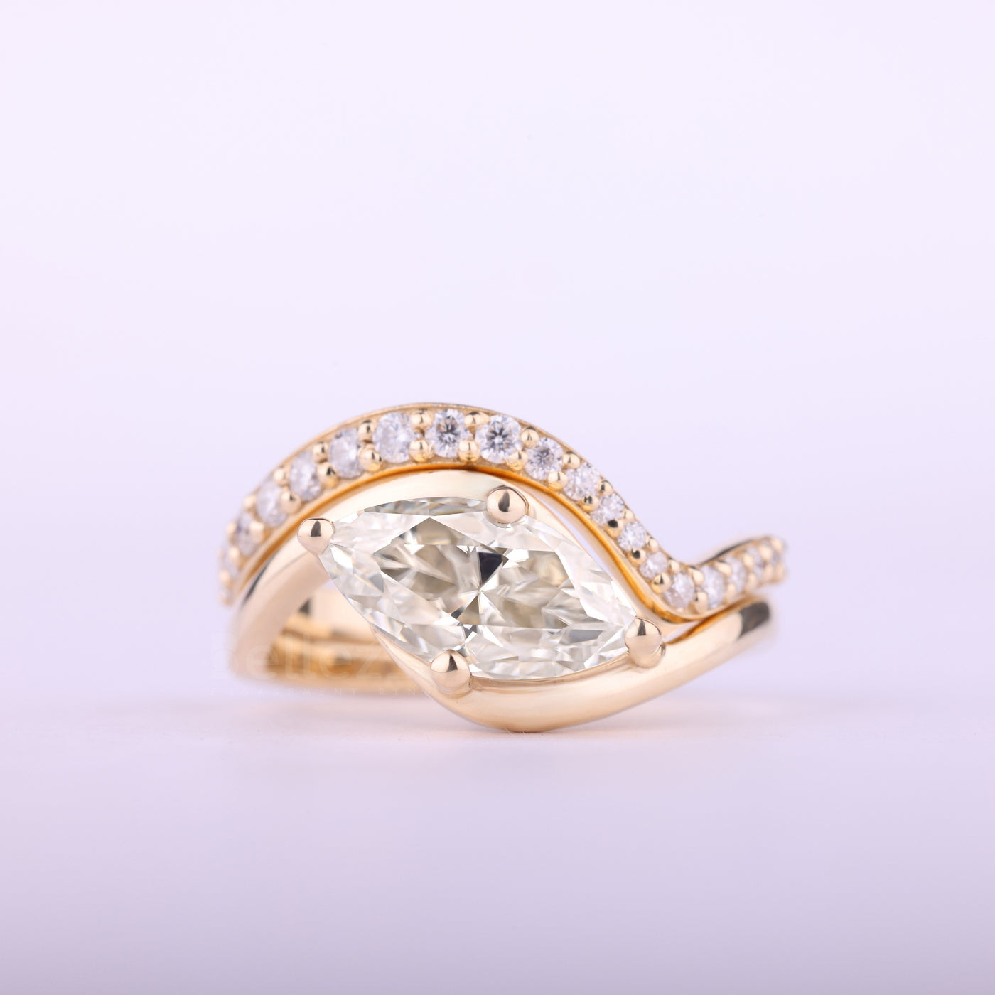 1.50CT East-West Marquise Cut Curved Moissanite Bridal Ring Set