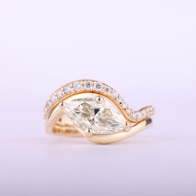 1.50CT East-West Marquise Cut Curved Moissanite Bridal Ring Set