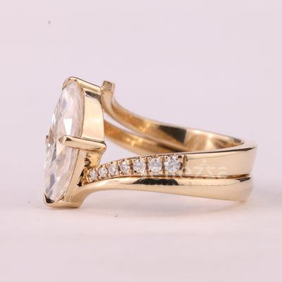 2.0CT Marquise Cut Unique Cluster Diamond Bridal Ring Set