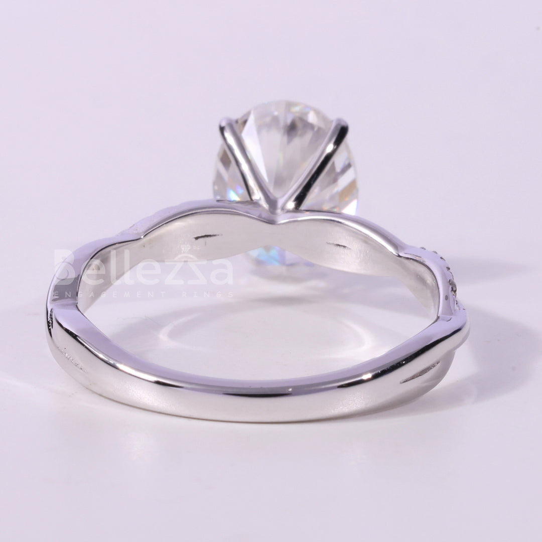 1.50CT Oval Cut Twisted Pave Setting Moissanite Engagement Ring