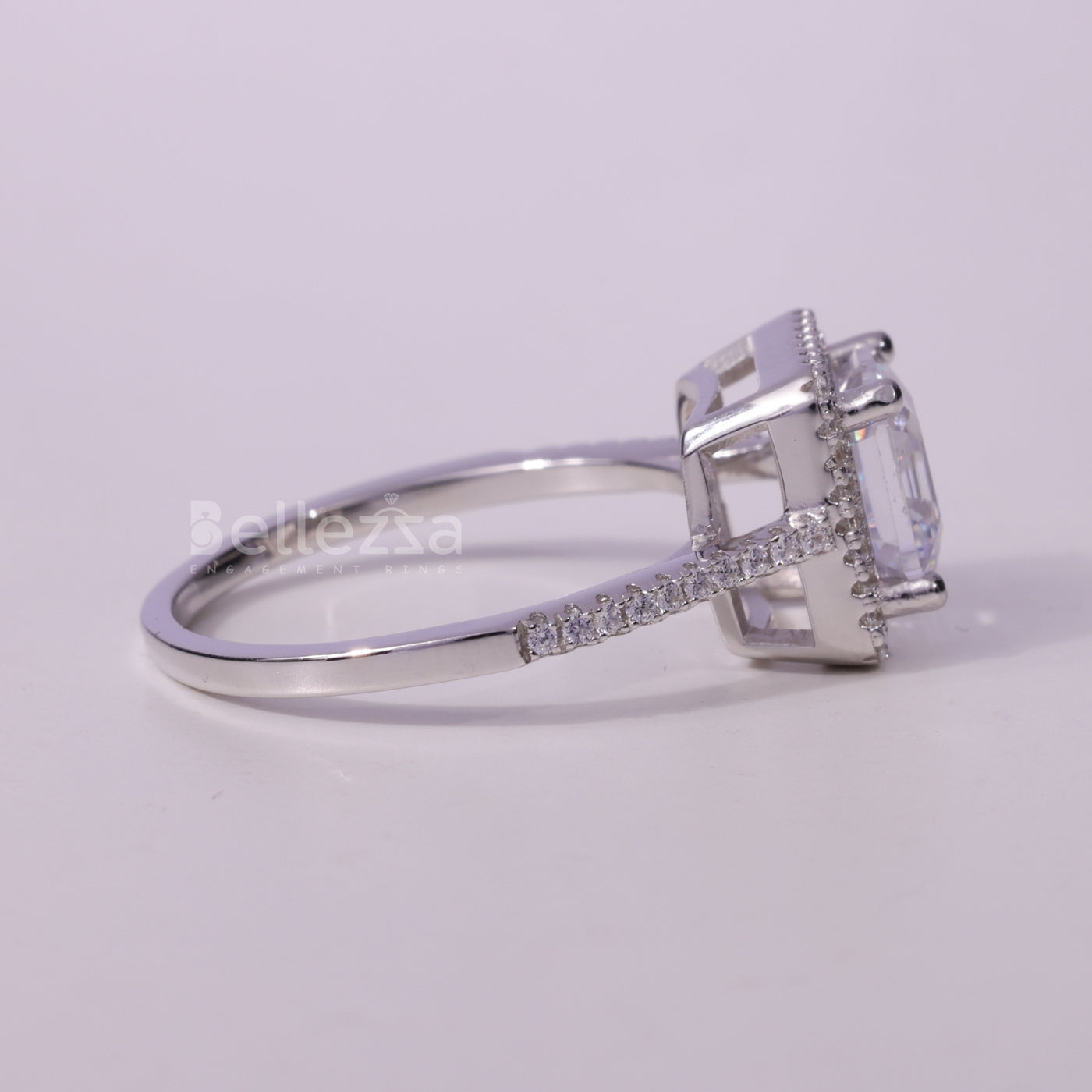 1.0CT Asscher Cut Pave Setting Moissanite Engagement Ring