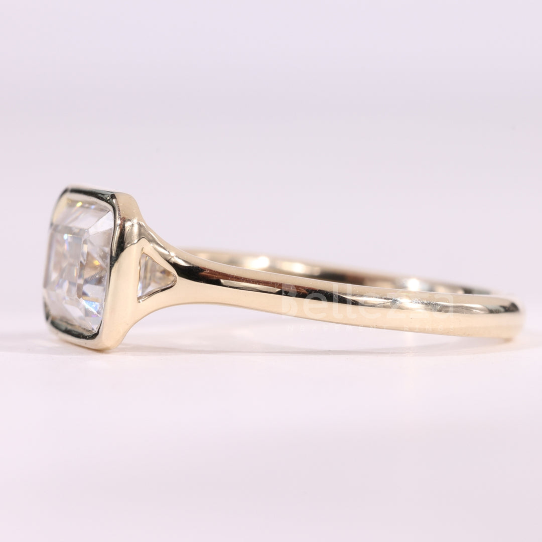 1.50CT East-West Emerald Cut Bezel Setting Moissanite Solitaire Ring