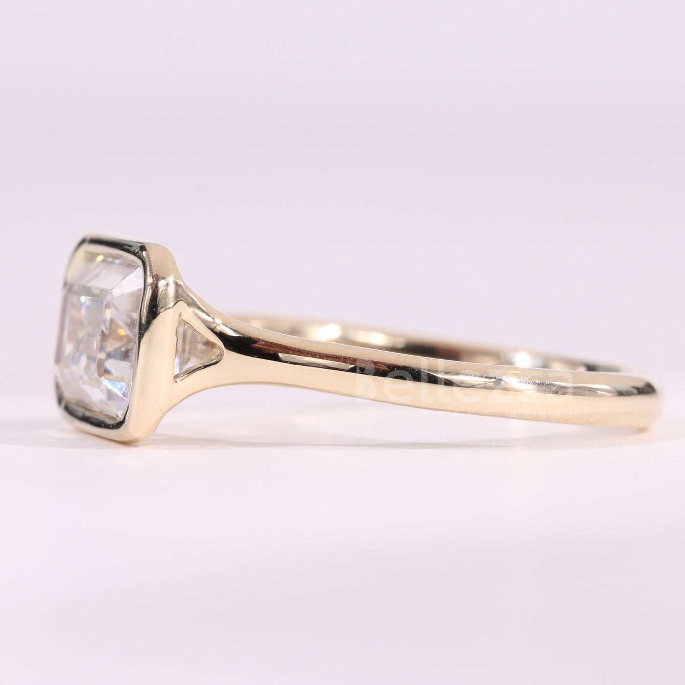 1.50CT East-West Emerald Cut Bezel Setting Moissanite Solitaire Ring
