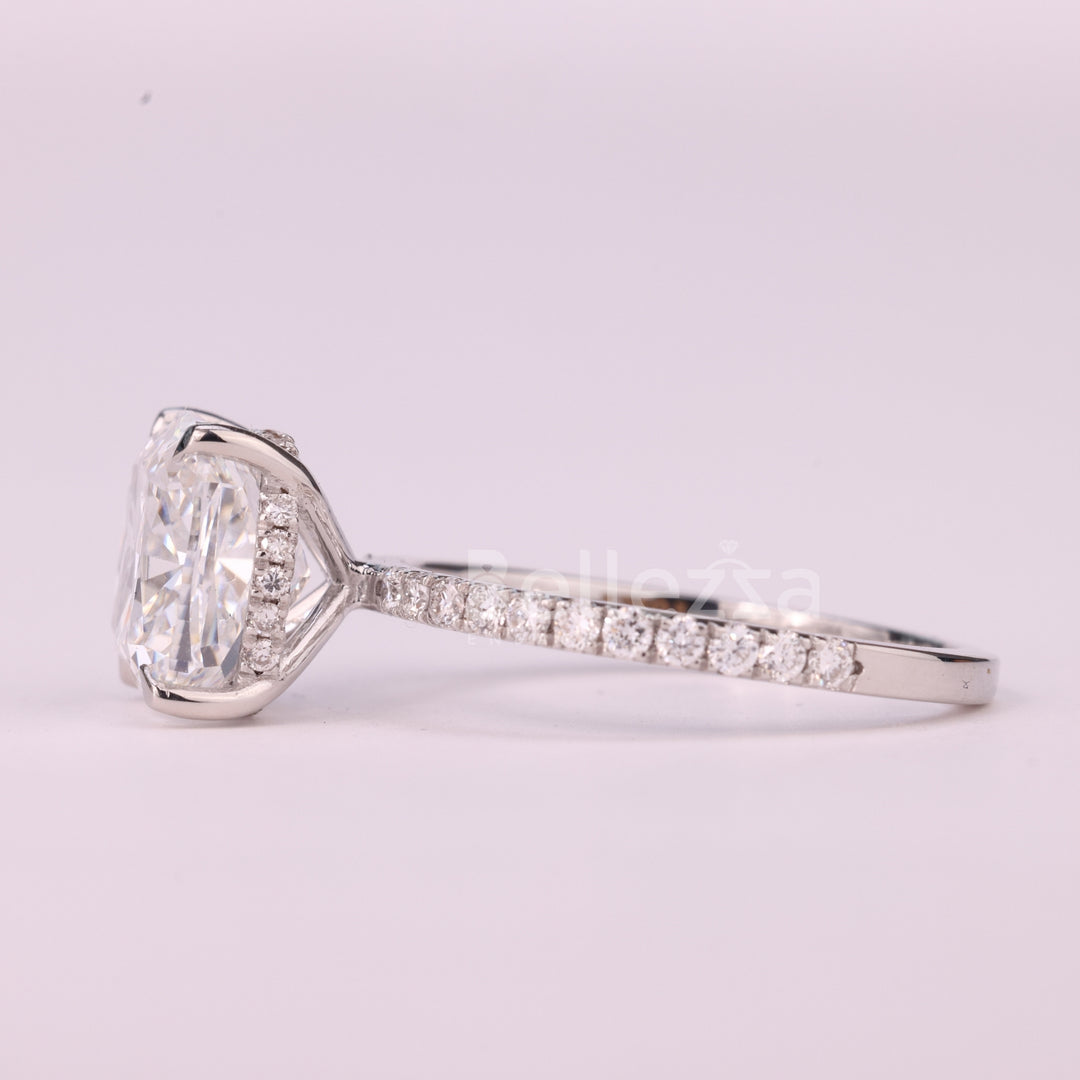 1.0CT Cushion Cut Pave Setting Moissanite Engagement Ring