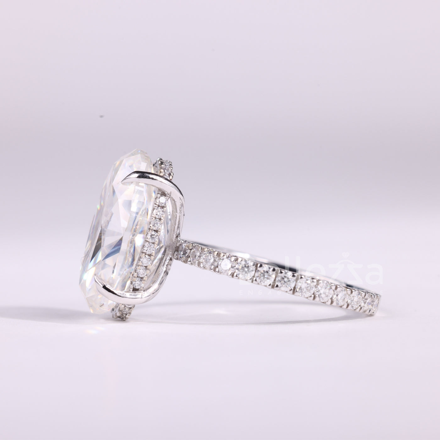 3.0CT Oval Cut Hidden Halo Pave Setting Moissanite Engagement Ring