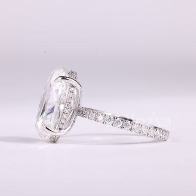 3.0CT Oval Cut Hidden Halo Pave Setting Moissanite Engagement Ring