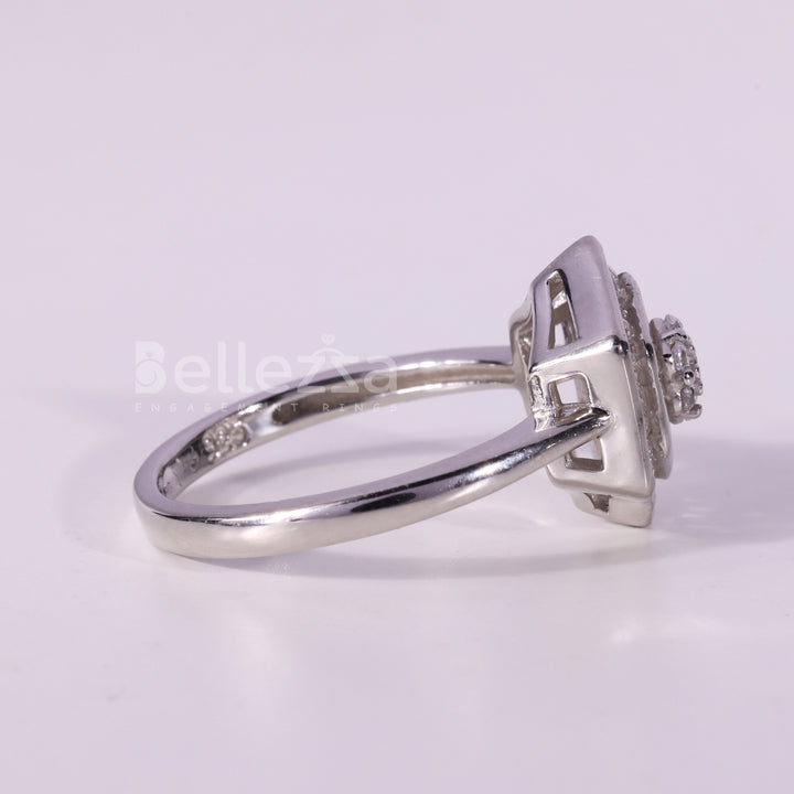 Round & Baguette Cut Cluster Diamond Moissanite Engagement Ring