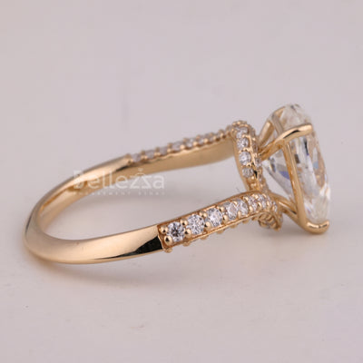 1.0CT Pear Cut Three Side Pave Setting Moissanite Engagement Ring